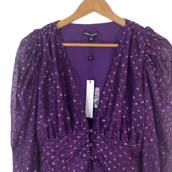 For Love & Lemons Women’s Size XS Purple Metallic Dot La Villette Cropped Blouse - Picture 3 of 12